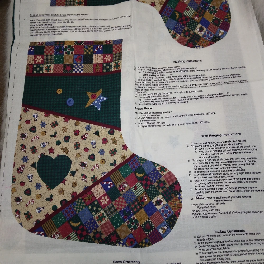 FABRIC Homespun Holidays Fabric Panel, stocking, wall hanging, ornaments